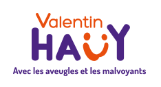 Logo de l'associaton Valentin Haüy, avec les aveugles et les mal voyants